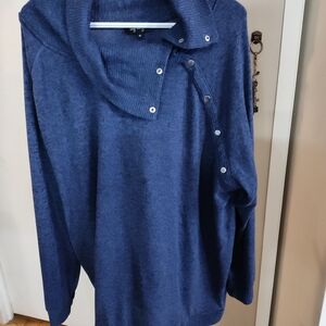 Cozy Navy Snap-Shoulder Turtleneck Sweater